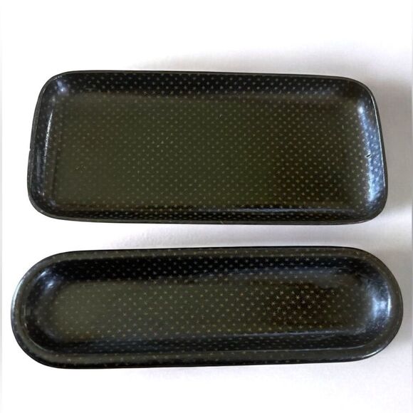 Vintage Wood Plastic Polymer Pen Desk Tray Set Black Gold Starburst Pattern (2) - Picture 6 of 15